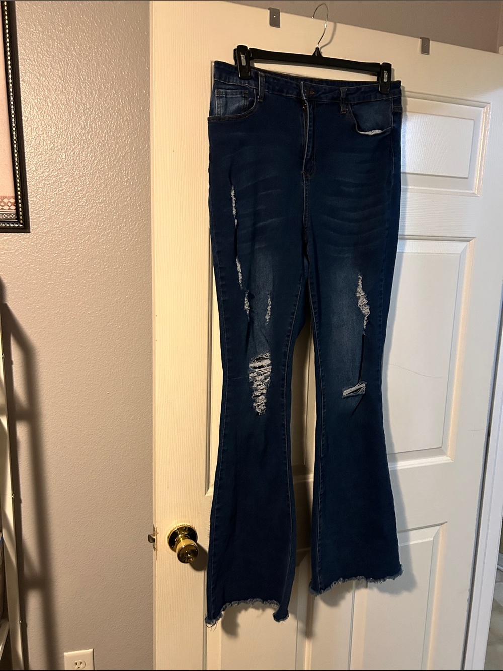 Dark Blue Distressed Women's Flare Jeans